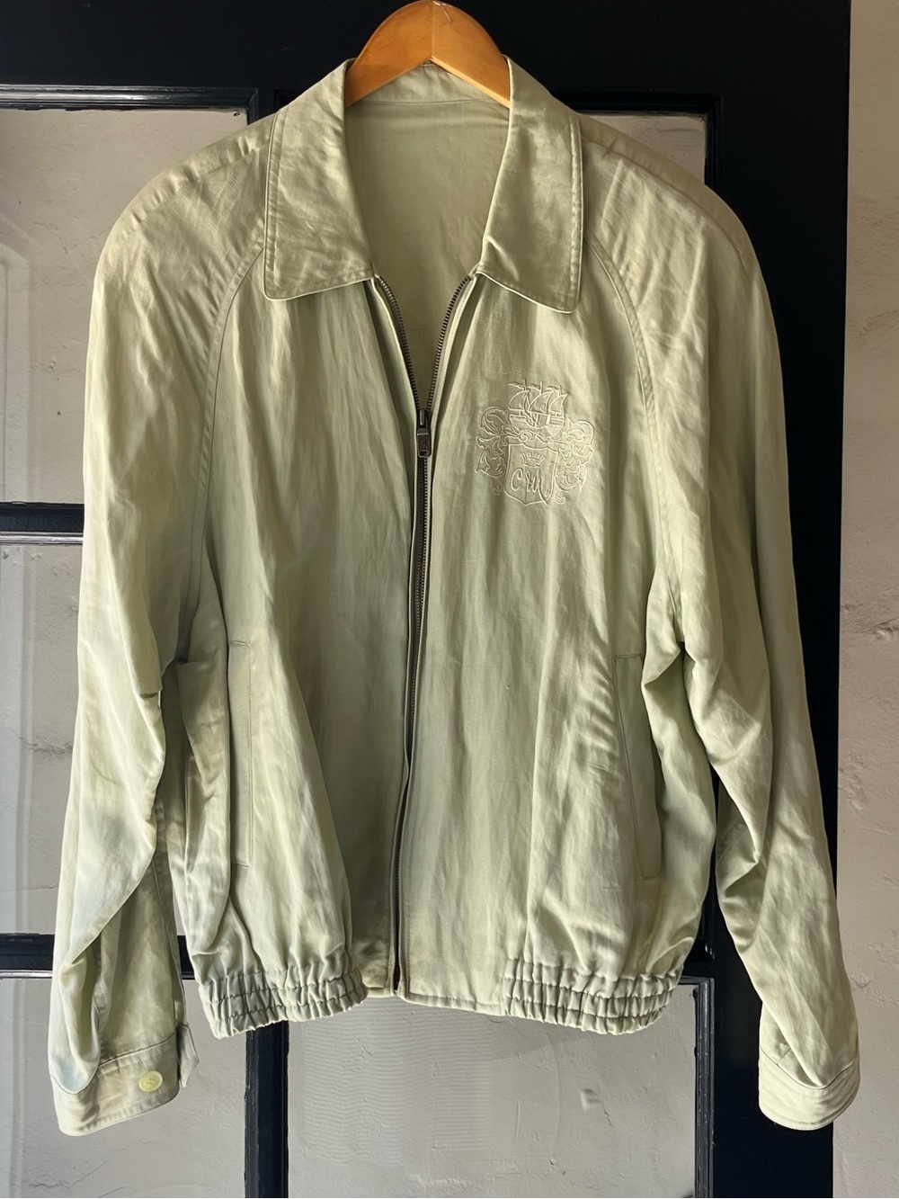 Fabulous Vintage Light Sage Green Linen Countess Mara Zip Up Jacket